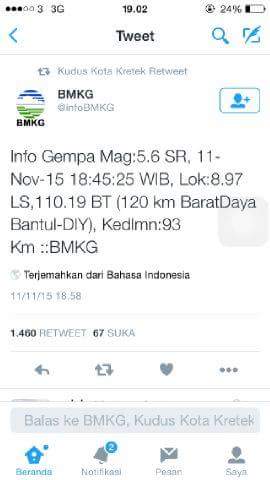 Gempa Bantul Getarannya di Rasakan Hingga Demak dan Jepara