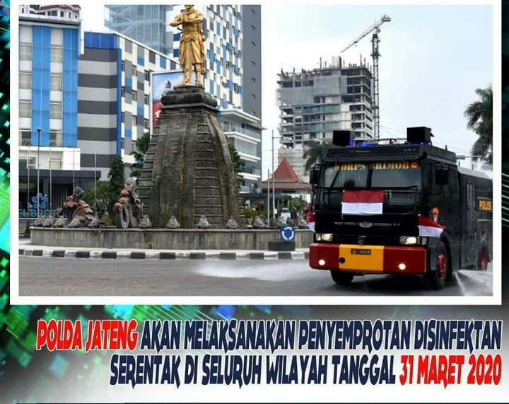 Selasa 31-5-2020 Polda Jateng Lakukan Penyemprotan Disinfektan Di Seluruh Wilayah Jawa Tengah