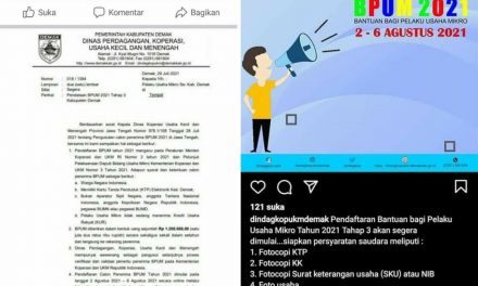 Kantor Dindagkopukm  Demak Buka lagi Pendaftaran BPUM sebesar Rp 1,2 Juta