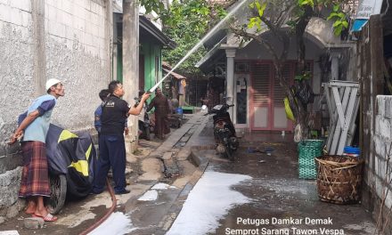 Usir Sarang Tawon “Ndas”,  Mbah Jambari Datangkan Mobil Pemadam Kebakaran Demak