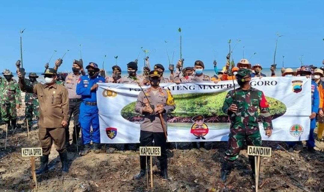 Polda Jateng Mageri Segoro, Polres Jepara Tanam Pohon Mangrove di Tanggul Tlare