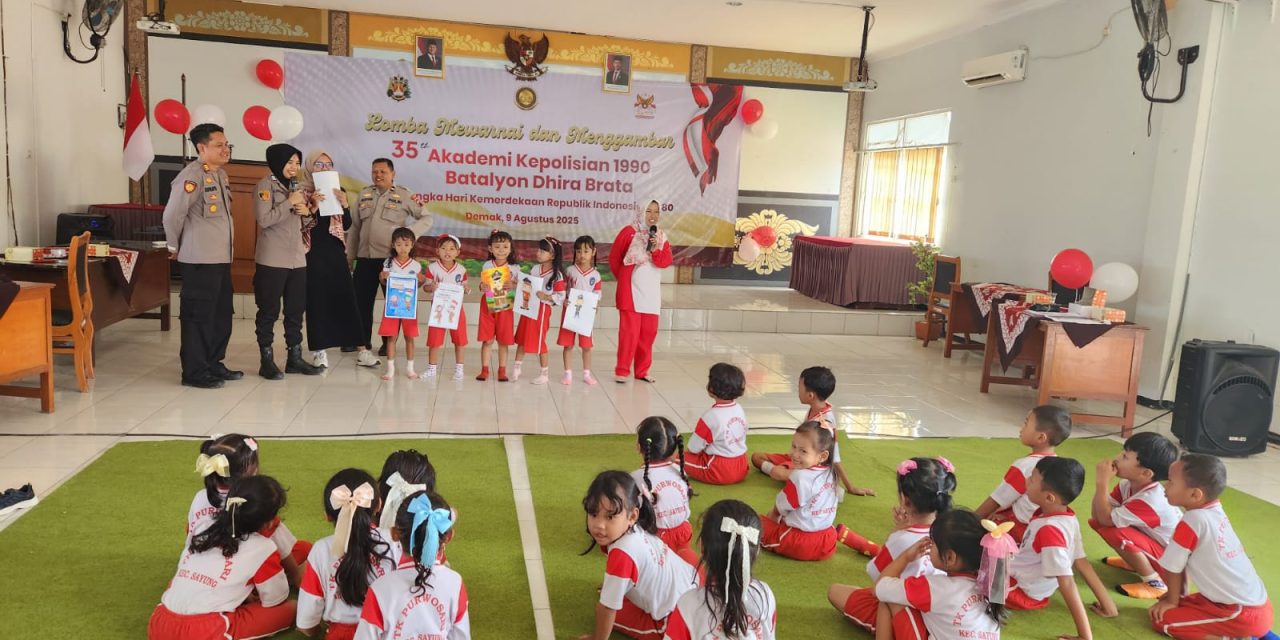 Sambut HUT RI ke-80 tahun Polsek Sayung dan alumni Akpol 90 ke 35 batalyon Dhira brata, Gelar Lomba Menggambar dan mewarnai.
